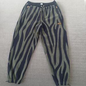 Crooked Tongues Sweatpants Men L Fleece Tiger Striped Green Casual Streetwear